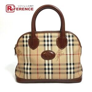 Burberry Nova Check Tote Bag Leather Handbag Beige